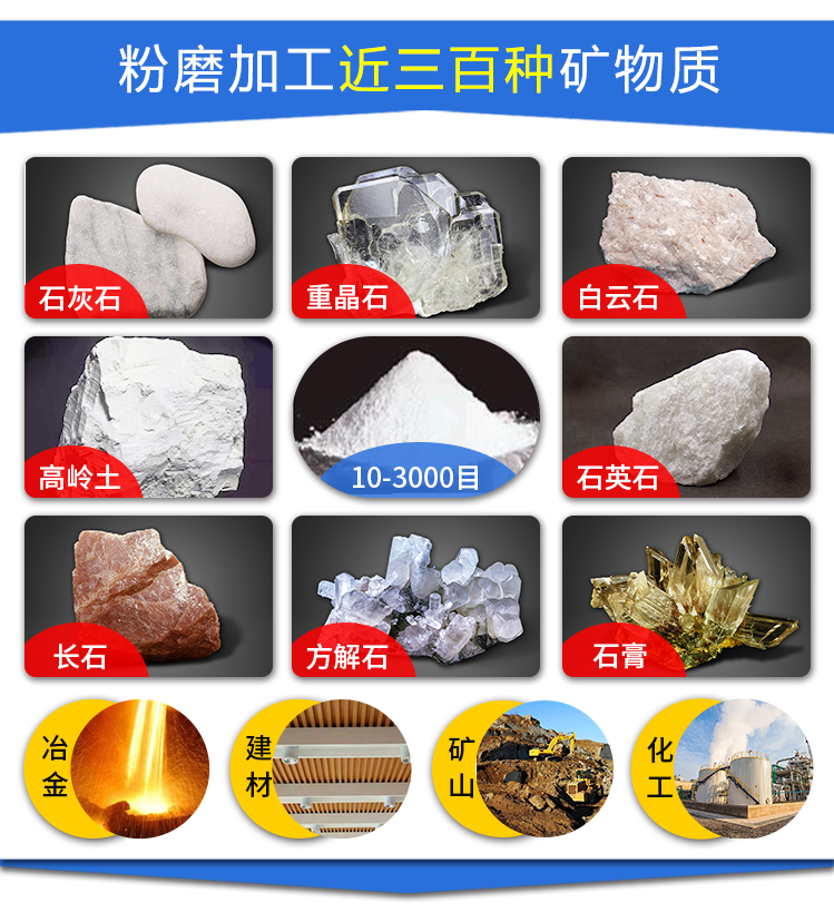 雷蒙磨磨粉机适用物料